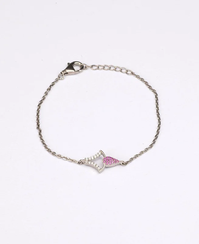 Ladies bracelets ethnic patterns-Fashionable Stone Studded Silver Bracelet.