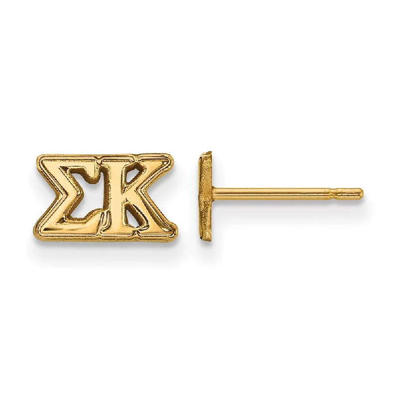 Ladies earrings care tips-14K Plated Silver Sigma Kappa XS Greek Letters Post Earrings