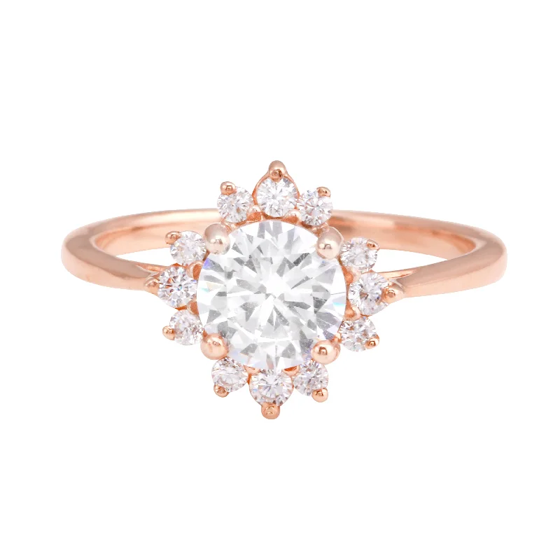 Ladies engagement rings timeless beauty-Round Diamond Sunburst Engagement Ring