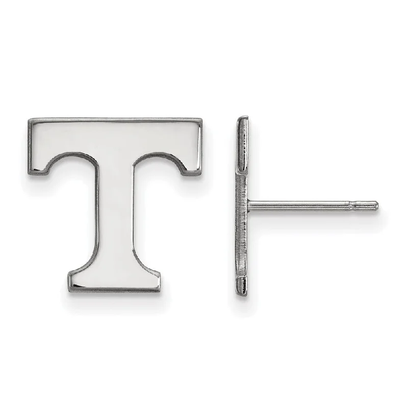 Ladies earrings size guide-10k White Gold University of Tennessee Small Initial T Post Earrings