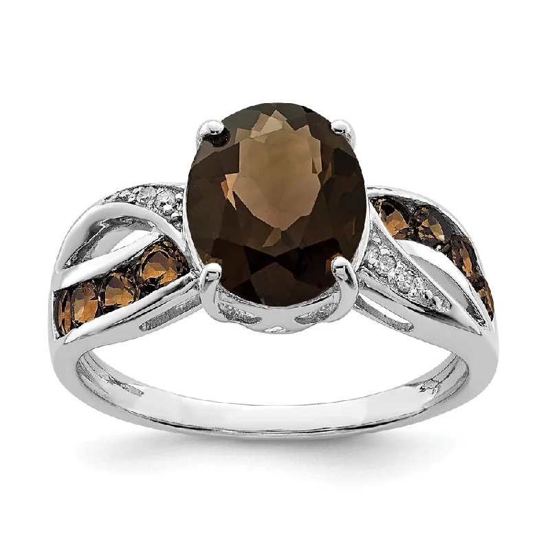 Ladies ring collectible value-Smoky Quartz & .02 Ctw Diamond Split Shank Sterling Silver Ring