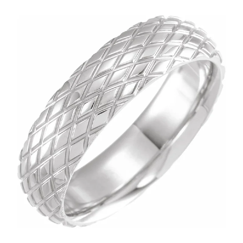 Ladies ring engraved names-6mm 14K White Gold Crisscross Patterned Comfort Fit Band