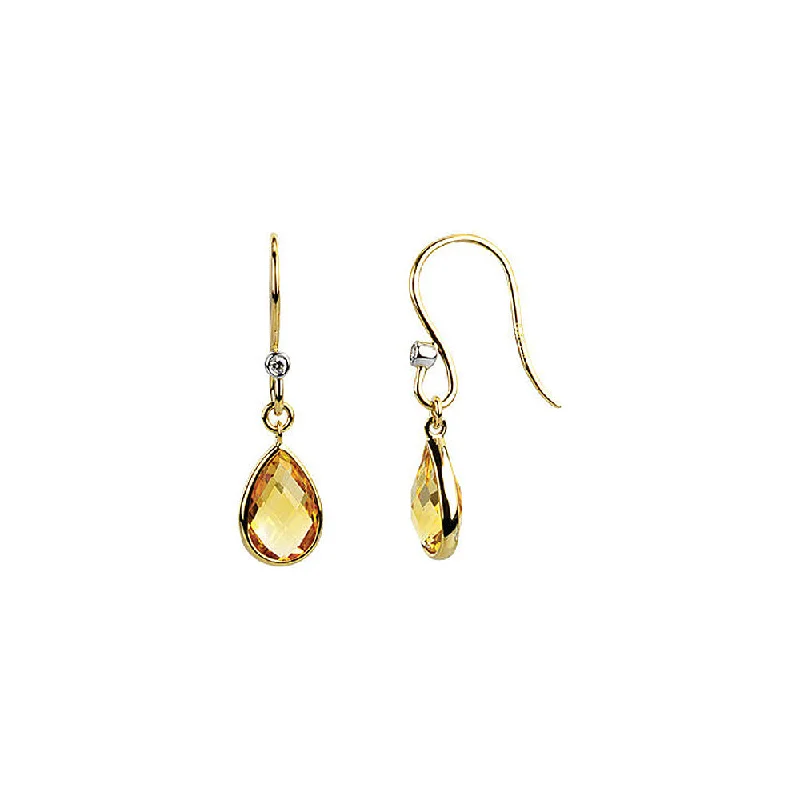 Ladies earrings proposal surprises-Citrine Teardrop & Diamond Dangle Earrings in 14k Yellow Gold