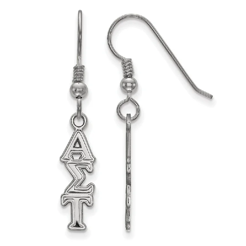 Ladies earrings European flair-Sterling Silver Small Alpha Sigma Tau Dangle Earrings