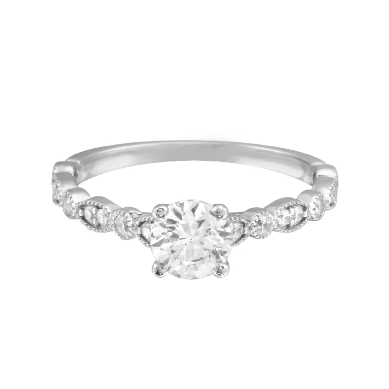 Ladies engagement rings elegant classics-Round Solitaire Diamond with Marquise Band Engagement Ring