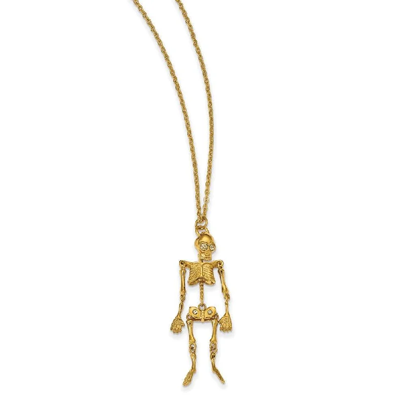 Ladies necklaces engraved names-Stainless Steel Yellow IP-plated Crystal Skeleton w/ 2 inch ext Necklace