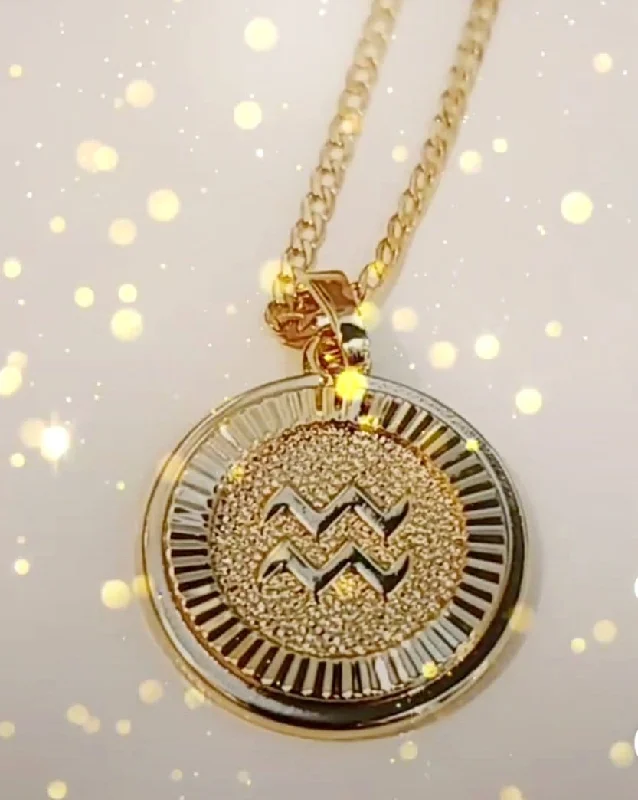 Ladies necklaces allergy-free-Zodiac 18kt Gold Plated Necklace