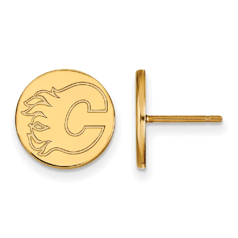 Ladies earrings sterling silver-SS 14k Yellow Gold Plated NHL Calgary Flames Small Post Earrings