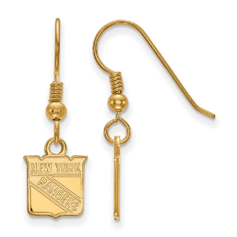 Ladies earrings floral designs-SS 14k Yellow Gold Plated NHL New York Rangers XS Dangle Earrings