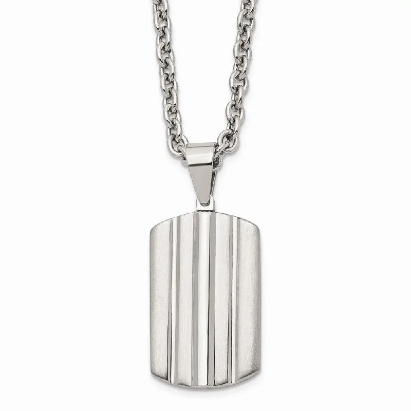 Ladies necklaces handmade art-Stainless Steel Brushed and Polished Grooved Dogtag Necklace