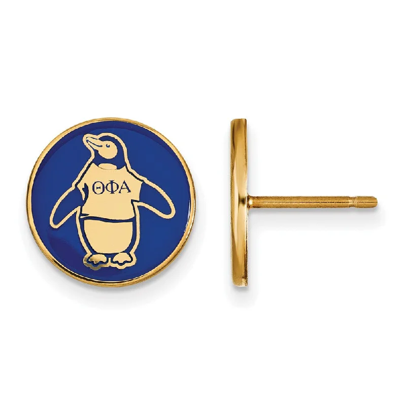 Ladies earrings handmade pieces-14K Plated Silver & Enamel Theta Phi Alpha Penguin Post Earrings