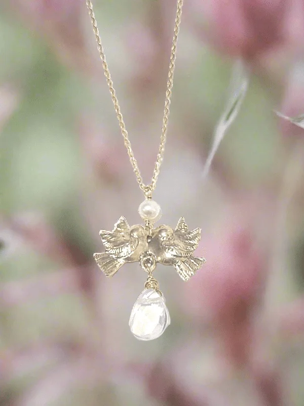 Ladies necklaces gold-plated-Lovebird Clear Quartz Necklace