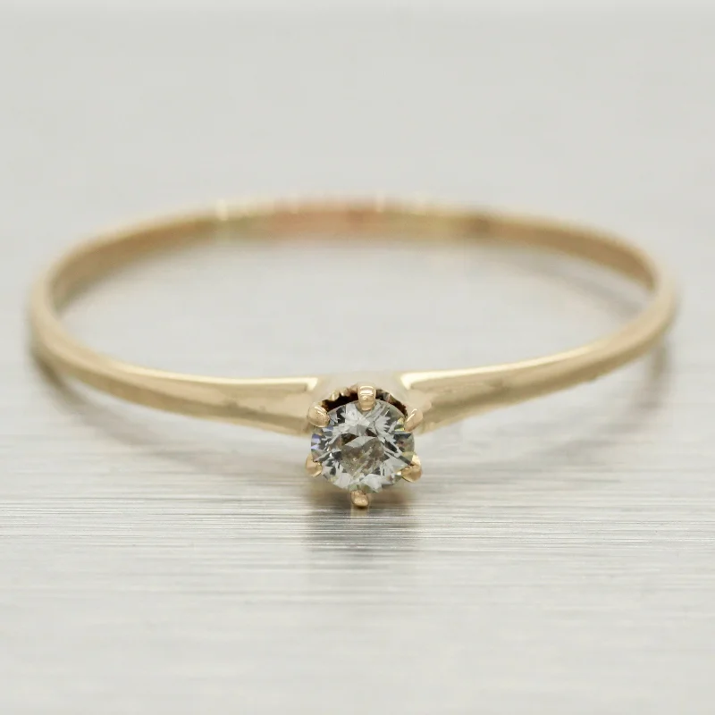 Ladies engagement rings rose-cut diamonds-Vintage 0.10ct Round Diamond Solitaire Engagement Ring - 14k Yellow Gold