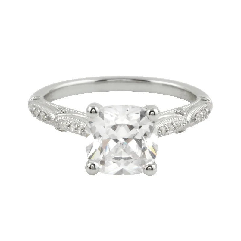 Ladies engagement rings international trends-Vintage-Inspired Cushion Cut Diamond Engagement Ring