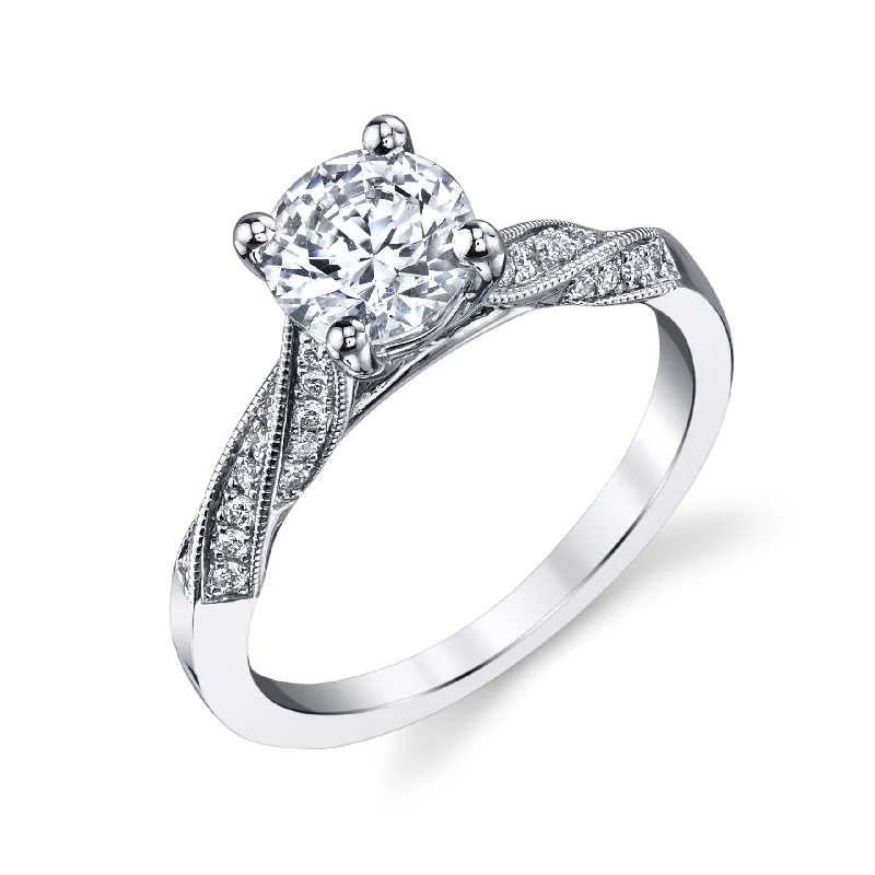 Ladies engagement rings platinum options-14K White Gold Diamond Pave and Milgrain Twisted Shank Semi Mount Engagement Ring