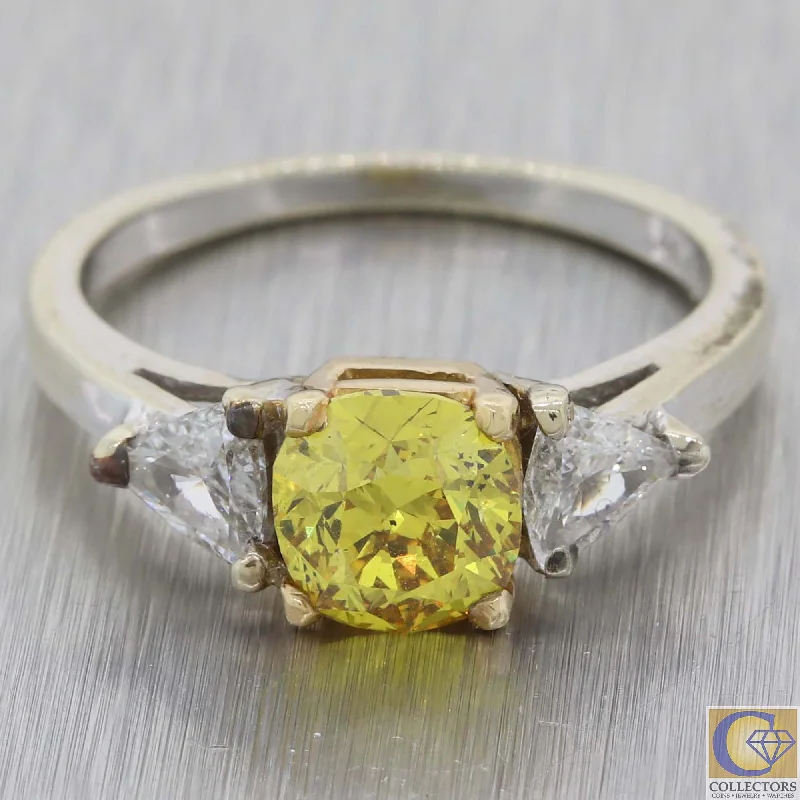 Ladies engagement rings international trends-Vtg. Estate 14k White Gold 1.86ctw Fancy Yellow Trillion Diamond Engagement Ring