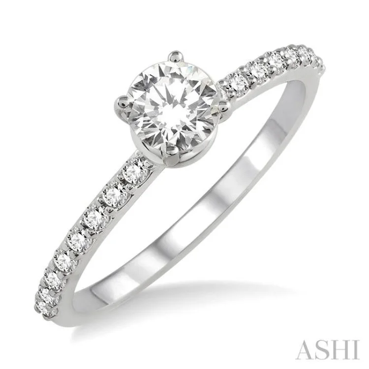 Ladies engagement rings rose-cut diamonds-1/5 Ctw Diamond Semi-Mount Engagement Ring in 14K White Gold