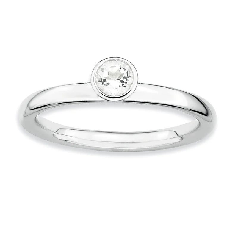 Ladies ring group custom-Stackable High Profile 4mm White Topaz Silver Ring