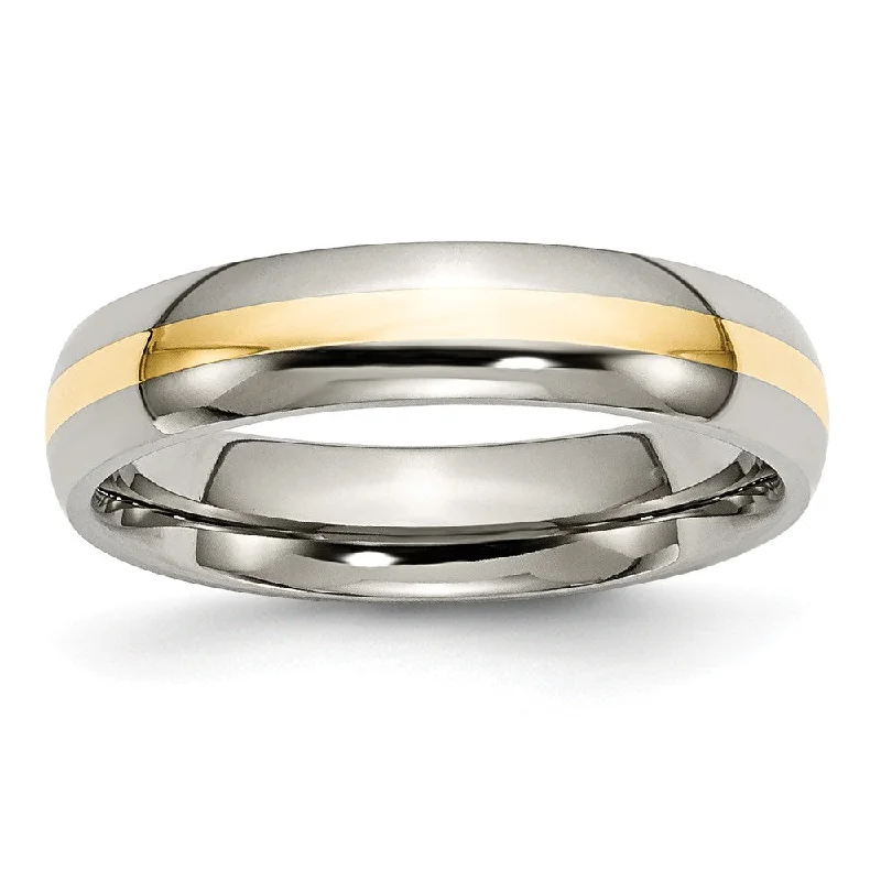 Ladies ring star motif-Titanium and 14K Gold, 5mm Striped Unisex Standard Fit Band