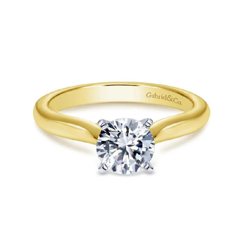 Ladies engagement rings pave settings-14K WhiteYellow Gold Round Diamond Engagement Ring