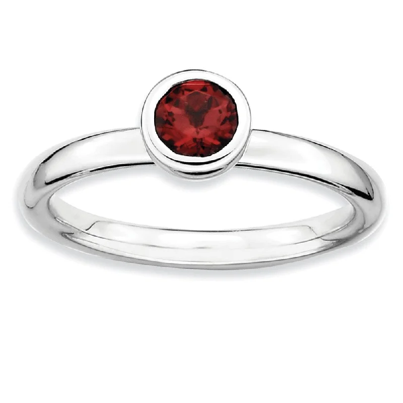 Ladies ring lightweight-Sterling Silver & Garnet Stackable Low Profile 5mm Solitaire Ring