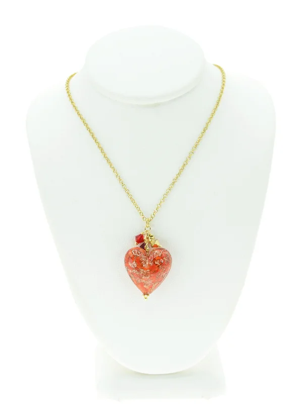 Ladies necklaces age-appropriate-Red Aventurina Venetian Glass Heart Necklace