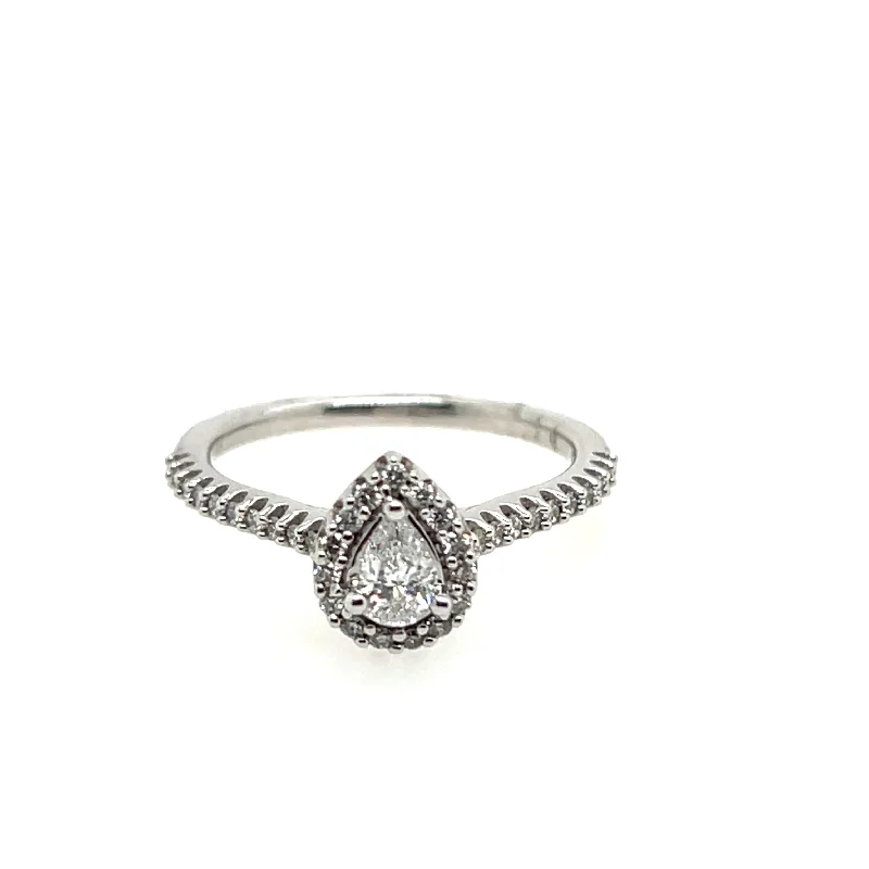 Ladies engagement rings affordable finds-14K White Gold 0.50ctw Diamond Pear Cut Engagement Ring