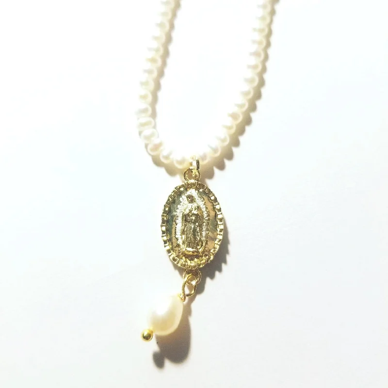 Ladies necklaces retail shops-Virgen de Guadalupe Pearl Necklace