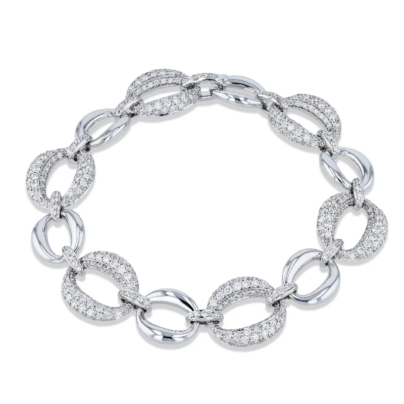 Ladies bracelets modern appeal-Diamond Pave 18K White Gold Link Bracelet