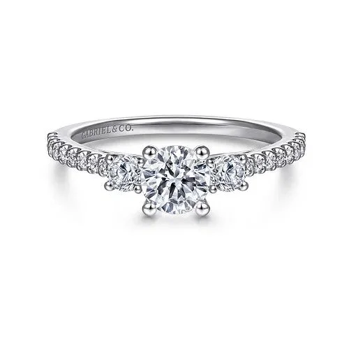 Ladies engagement rings large diamonds-14K White Gold Round Three Stone Diamond Engagement Ring