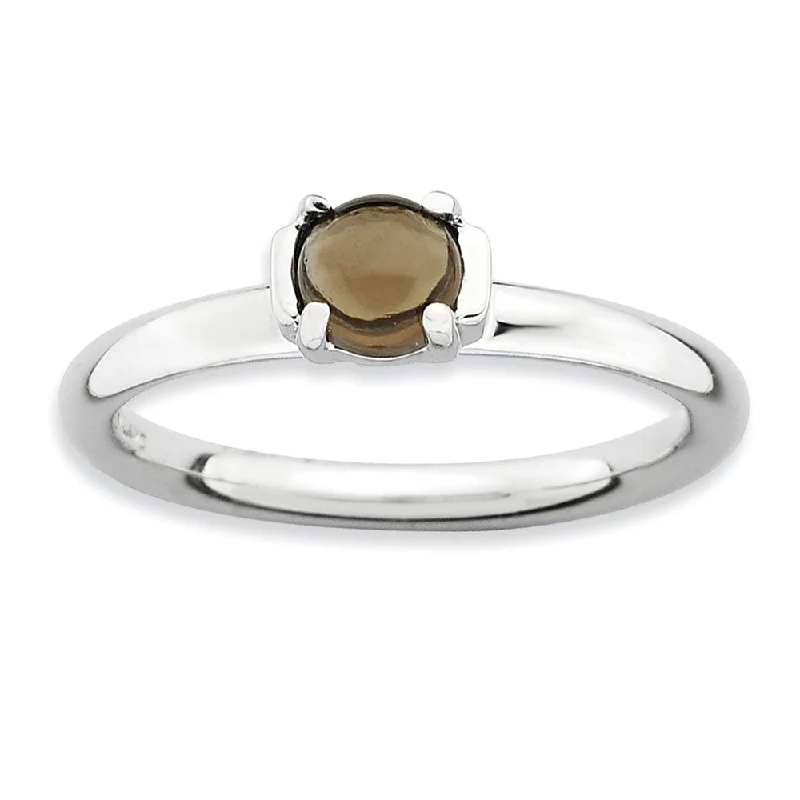 Ladies ring pearl accent-Silver Stackable Smokey Quartz Ring