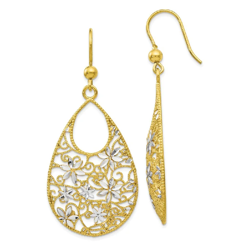 Ladies earrings friendship tokens-Floral Teardrop Dangle 18k Gold Plated & Sterling Silver Earrings