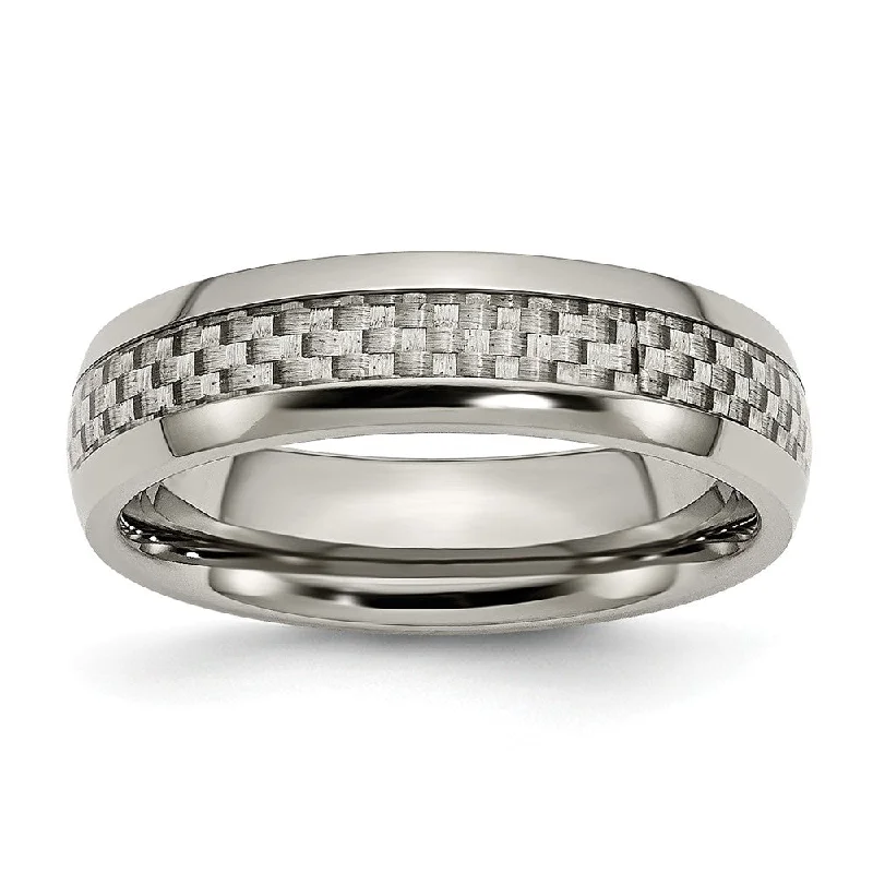 Ladies ring punk elements-6mm Titanium and Gray Carbon Fiber Domed Polished Band