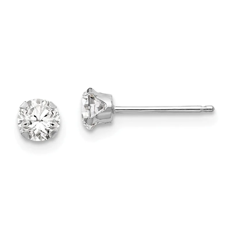 Ladies earrings retail stores-4mm Round Cubic Zirconia Stud Earrings in 14k White Gold