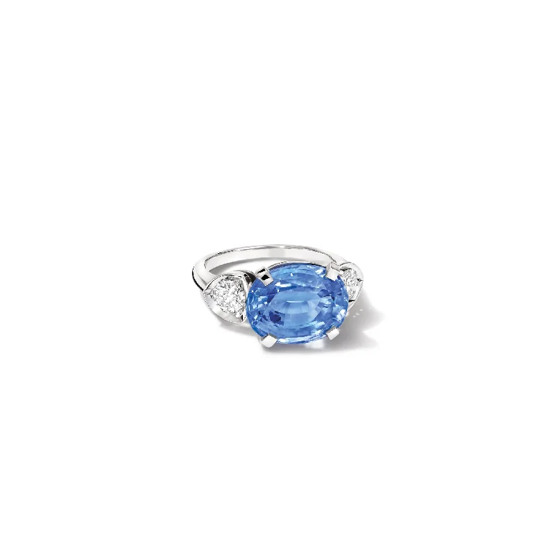 Ladies engagement rings modern flair-Katie Horizontal Engagement Ring 18ct White Gold - Blue Sapphire & Diamond