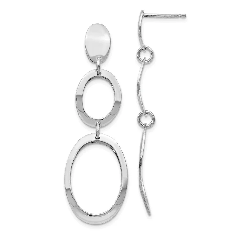 Ladies earrings anniversary picks-Triple Oval Dangle Post Earrings in Polished Sterling Silver