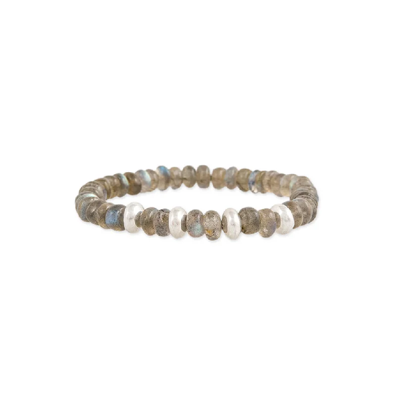 Ladies bracelets e-commerce finds-4 SPACED OUT STERLING SILVER BEADS + LABRADORITE BEADED STRETCH BRACELET