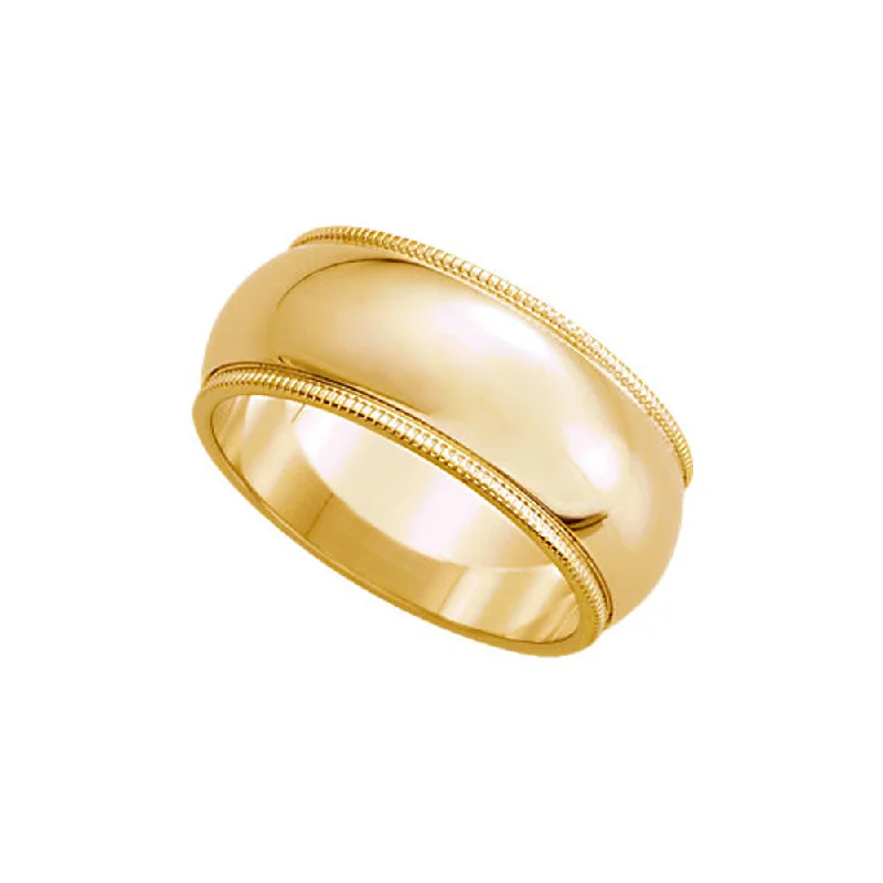 Ladies ring handmade crafts-8mm Milgrain Edge Domed Band in 10k Yellow Gold