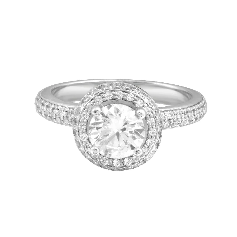 Ladies engagement rings eco-friendly-Round Micro Pavé Diamond Engagement Ring Setting