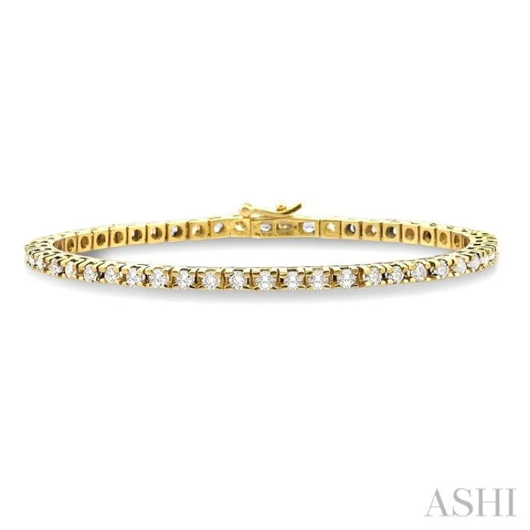 Ladies bracelets jade accents-4 Ctw Square Shape Round Cut Diamond Tennis Bracelet in 14K Yellow Gold