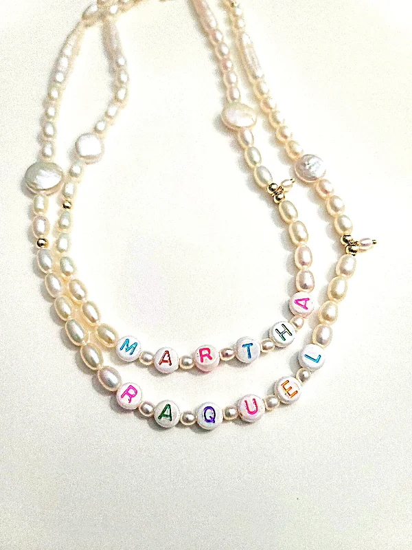 Ladies necklaces jade accents-Custom Pearl Name Necklace