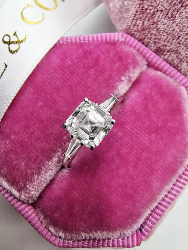 Ladies engagement rings upgrade ideas-1.51 Carats Asscher Cut with Tapered Baguette Side Stones Diamond Engagement Ring