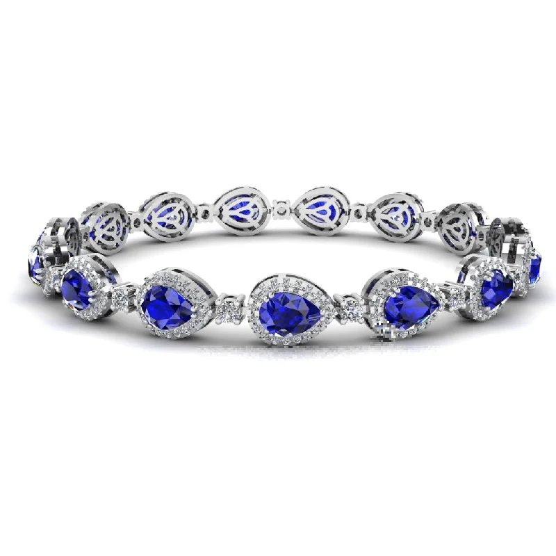 Ladies bracelets girlfriend picks-Halo Pear Shape 9 Carat Diamond and Sapphire Bracelet BRHAPSS