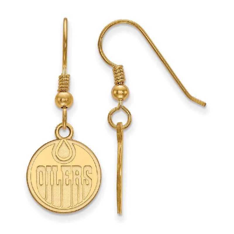 Ladies earrings European flair-SS 14k Yellow Gold Plated NHL Edmonton Oilers Small Dangle Earrings