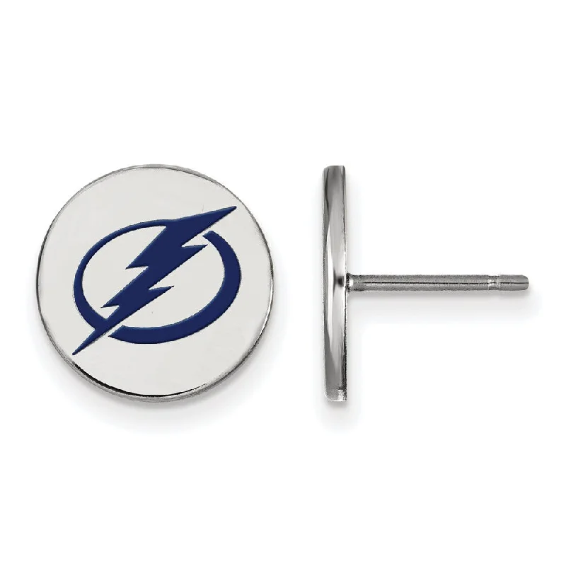 Ladies earrings sapphire gems-Sterling Silver NHL Lightning SM Enamel Disc Post Earrings