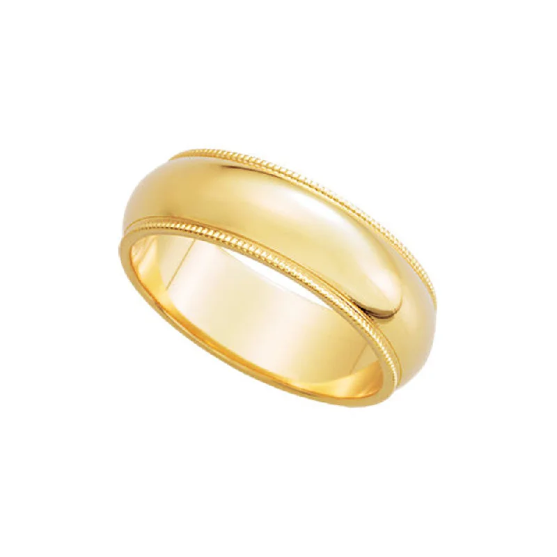 Ladies ring modern design-6mm Milgrain Edge Domed Band in 14k Yellow Gold