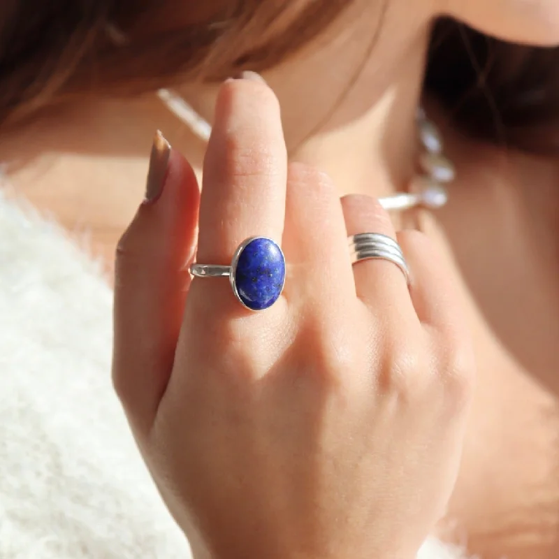 Ladies ring physical stores-Twilight Ring with Lapis Lazuli