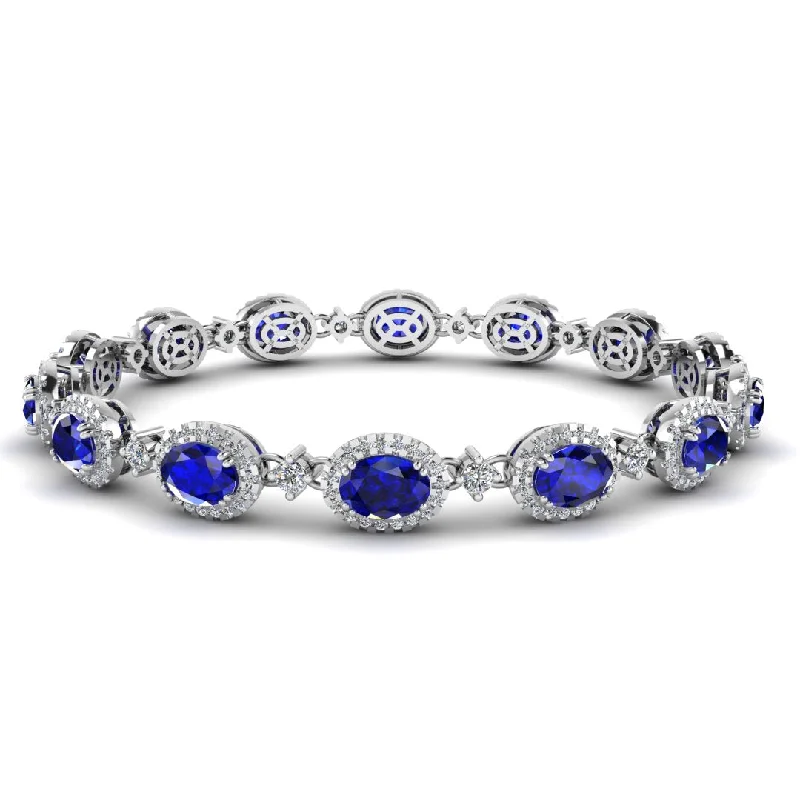 Ladies bracelets 2025 trends-Oval Shape 9 Carat Sapphire Center Featuring Diamond Halo Bracelet BRHAOCS