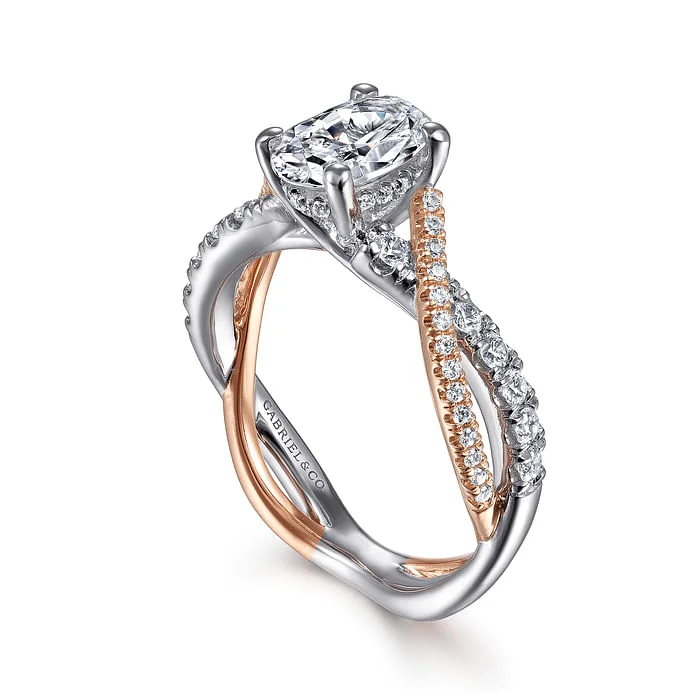 Ladies engagement rings personalized touch-14K White-Rose Gold Oval Diamond Twisted Engagement Ring