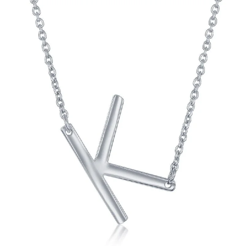 Ladies necklaces boho chic-Sterling Silver Sideways K Initial Necklace